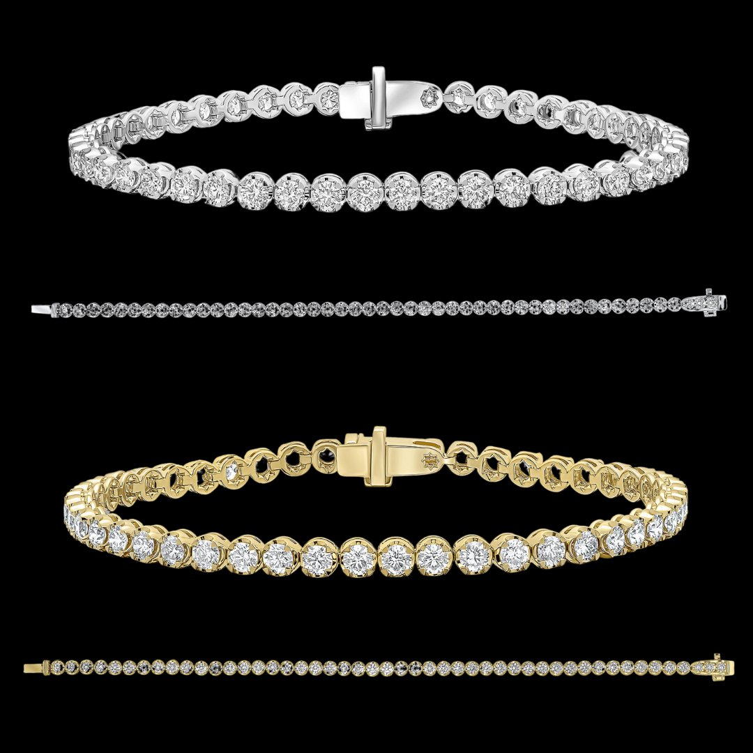 Wimbledon season calls for two things... tennis bracelets and strawberries &amp; cream 🍓 🎾 💎

These 18ct gold 5ct round diamond tennis bracelets would look amazing on centre court! Are you watching?
.
.
.
#tennisbracelet #wimbledon #diamondjewellery #finejewellery #diamondbracelet