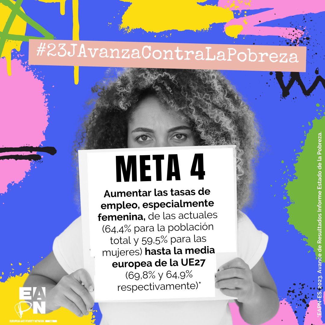 Redaragonesa's tweet photo. 📢Es necesario que los partidos políticos incluyan objetivos de lucha contra la #pobreza, y para ello planteamos 15 metas: 📷: Aumentar las tasas de empleo, especialmente la femenina. Del 64% para toda la población y el 59,5% para las mujeres.  #23JAvanzaContraLaPobreza https://t.co/9QmvZkTAEM