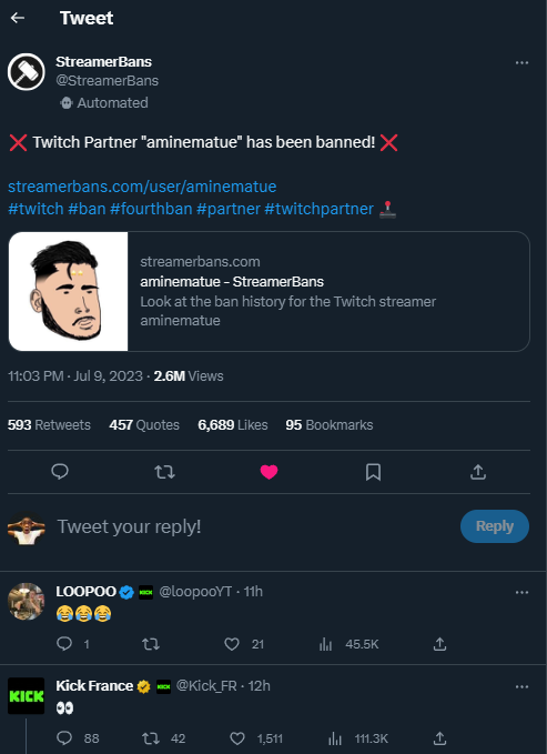 TwitchPolski's tweet photo. Pov: Ktoś zostaje zbanowany
Tymczasem Kick: no siema https://t.co/3ZYmQMYzeu