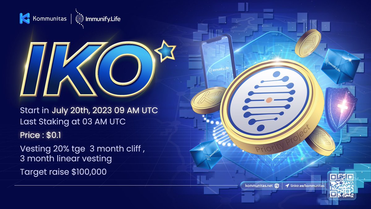 kommunitasnet's tweet image. 🥳 Kommunitas is excited to conduct our Priority #IKO with @ImmunifyLife 

🧬 Immunify.life is a transformative, highly secure, and self-sustaining #healthcare ecosystem secured by #Blockchain. Read more: link.medium.com/FFWTfQRFjBb

➡️ Vote now: launchpad.kommunitas.net/pool/IMM/Publi…