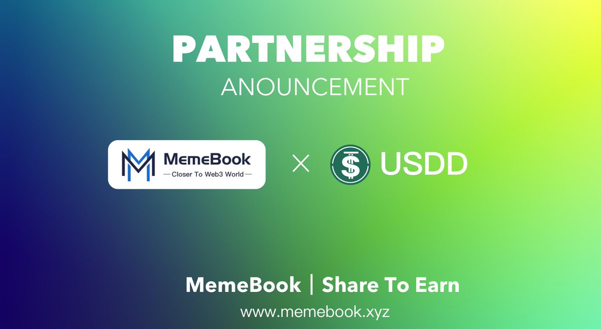 memebook_xyz's tweet photo. 🌟 Exciting news! 🎉 
We are thrilled to announce our new partnership with @usddio ! 🚀
🤝Together with #USDD, we're breaking barriers and forging a path towards a brighter future. Our joint efforts will unleash a new era of possibilities, creating opportunities for growth, innovation, and prosperity! 🌈💪
#CryptoNews #usdd #TRON #memebook_xyz