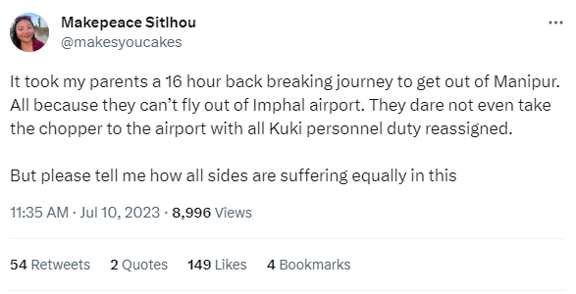 IndianMeitei's tweet photo. #BUSTED #KukiPropaganda and their #Journalisms. 

#VictimCard negated by an earlier tweet of another #KukiJournalist.  

#PS1 Don't get fooled with the name peace in the handle.
#PS2 Airports are manned by Central forces @CISFHQrs @Spearcorps https://t.co/iDxobieYkA