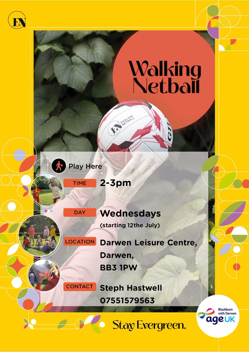 ⚠️STARTING WEDNESDAY⚠️

NEW Walking Netball session

🗓Wednesdays 
⏰️2-3pm 
📍Darwen Leisure Centre (Great bus links and parking available)
💰£3

Get in touch if you have any questions or just come and join us on the day - everyone welcome 😁