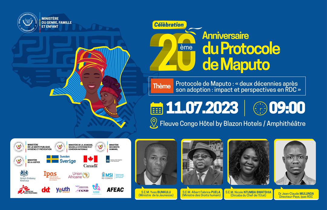 MoniqueMpabuka's tweet image. #ProtocoleMaputo20ans 
Prenez rendez-vous ce 11 juillet 2023 au fleuve Congo hôtel à 9h00 , pour des échanges sur l&apos;impact et perspectives du #ProtocoleMaputo en #RDC 
@Mulunda_JC @Dr_Mpoyi @YouthSprint @Youthfim @yarhdrc @MakokiYaMwasi @IpasOrg