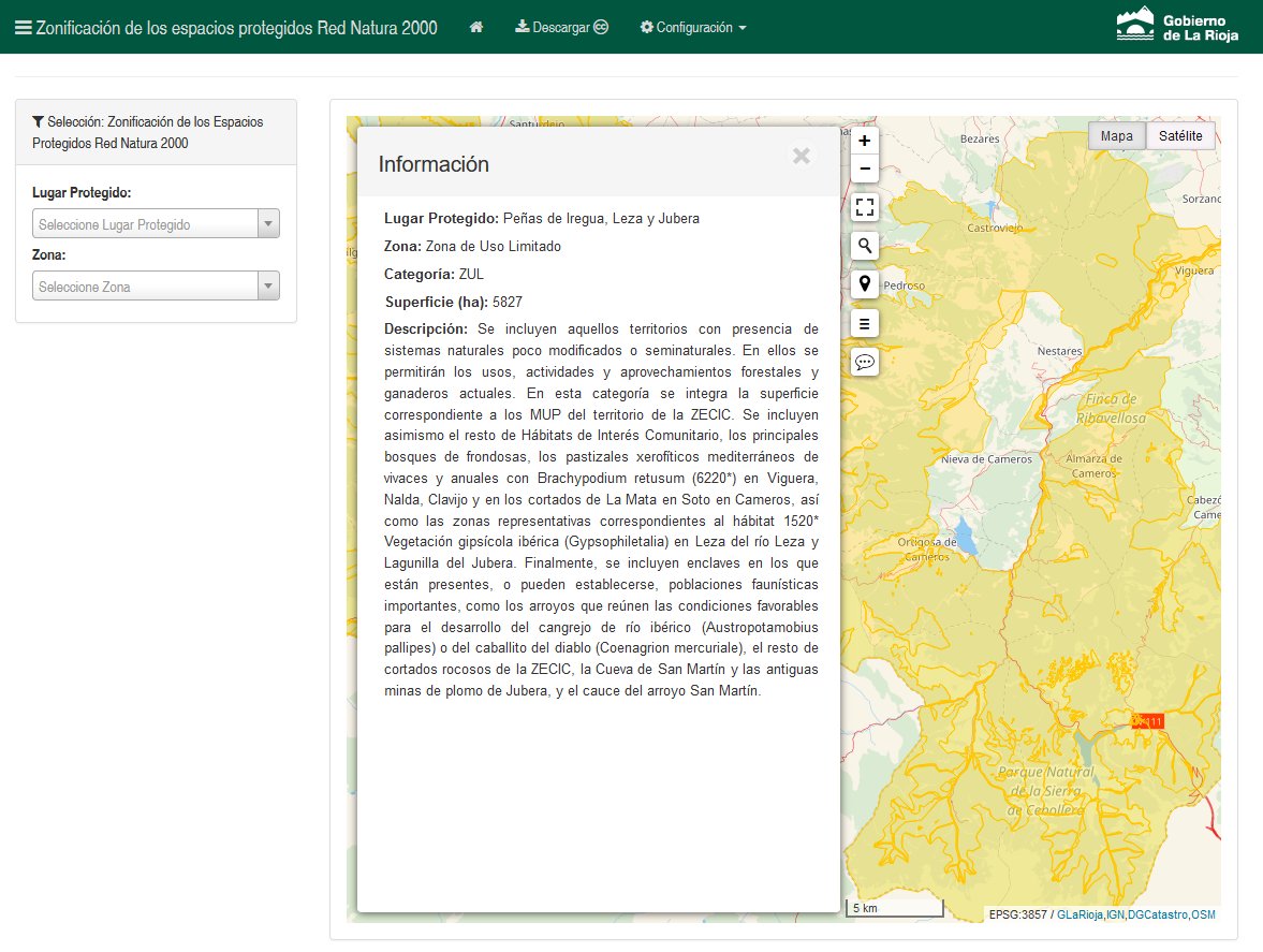Hemos añadido en descargas y como mapa interactivo los datos de zonificación de los espacios protegidos Red Natura 2000 que gestiona <a href="/MAmbienteRioja/">MedioAmbienteLaRioja</a> . Es posible consultar los detalles de cada una de las zonas haciendo click sobre las mismas.