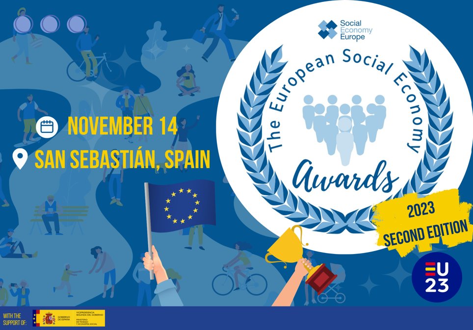 SocialEcoEU's tweet image. 📢The call for the 2nd edition of the EU Social Economy Awards is open until 31/08 !🏆🏆Are you a #socialeconomy organization or enterprise working on #socialinnovation 🙌, #skills 📖, #greentransition 🌱or #digitalization 💻? APPLY NOW!! 🔥🔥More info 👉socialeconomy.eu.org/2023/03/31/eur…