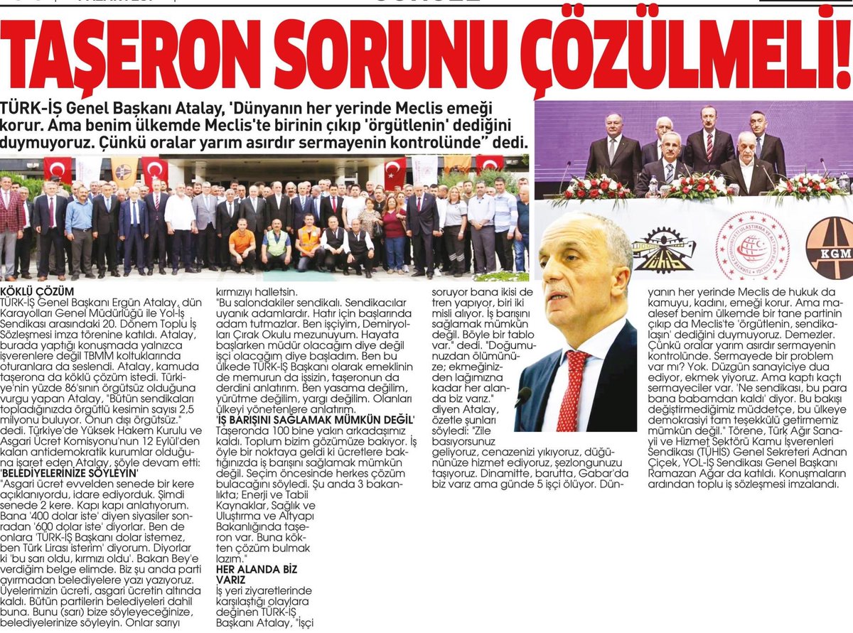 TAŞERON SORUNU KÖKTEN ÇÖZÜLMELİ 

<a href="/turkiskonf/">TÜRK-İŞ</a> başkanı Sn Ergün Atalay bey Taşeron kökten çözülmeli diyor biz Taşeronlar yıllardır mağduruyuz diyoruz nerde bizlere her seçim öncesi söz verenler çözün artık Taşeronu <a href="/isikhanvedat/">Prof. Dr. Vedat Işıkhan</a> <a href="/vedatbilgn/">Vedat Bilgin</a> <a href="/akbasogluemin/">Av. M.Emin AKBAŞOĞLU 🇹🇷</a> <a href="/RTErdogan/">Recep Tayyip Erdoğan</a> <a href="/omercagirici/">Ömer Çağırıcı</a>