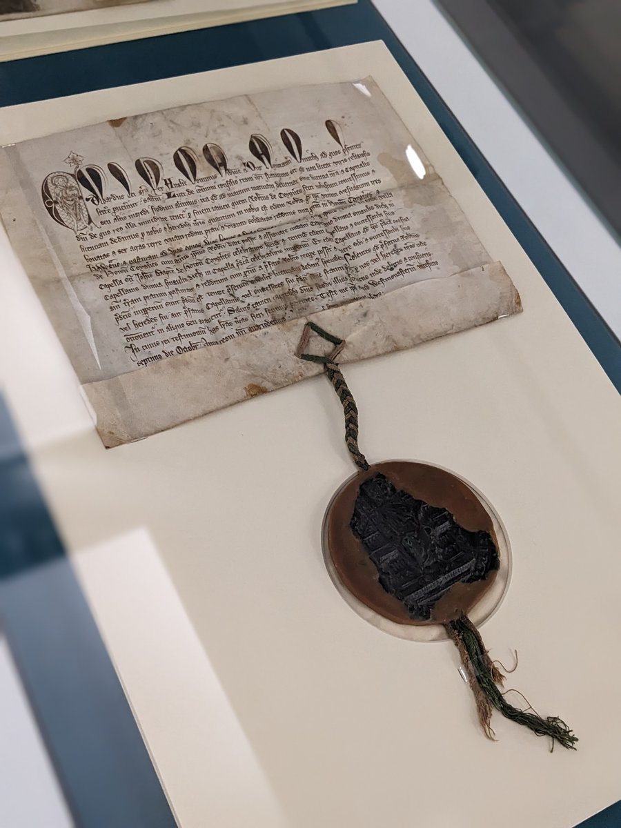 wyorksarchives's tweet photo. Interested in the materiality of medieval documents? Our #MedievalMagnified exhibition showcases how some of Yorkshire's finest charters were made! Come along to the Wakefield History Centre on Mondays, Tuesdays, Thursdays &amp; Fridays 10-4! #Seals #Parchment @WYJointService https://t.co/iFWhMccIWJ