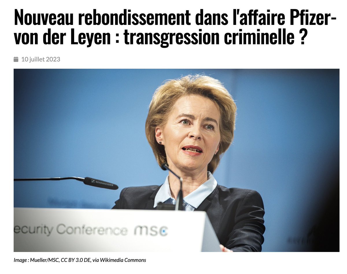 silvano_trotta's tweet photo. Pourquoi les médias mensongers n'en parlent pas ???? 

L'affaire Pfizer-von der Leyen concerne une plainte pénale contre le président de la Commission européenne en Belgique. L'affaire a pris une nouvelle tournure, selon un rapport , car le juge d'instruction pourrait avoir accès aux messages secrets échangés entre Ursula von der Leyen et le PDG de Pfizer, Albert Bourla, à moins qu'ils ne soient supprimés. Les accords de SMS entre von der Leyen et Bourla sur les vaccins ont suscité la controverse. Certains experts juridiques soutiennent que la Commission européenne, qui n'est pas élue, n'a pas le pouvoir de négocier sur ces questions.

Si l'on soupçonne que des négociations se déroulent en dehors du cadre convenu pour le contrat d'achat de vaccins à grande échelle, ce serait une infraction pénale de ne pas fournir de SMS à ce sujet. Ces messages sont légalement considérés comme des documents administratifs et doivent être enregistrés. S'ils ont été supprimés, la présidente fédérale Ursula von der Leyen, en tant que chef d'une autorité, pourrait avoir à répondre devant le tribunal. Selon l'avocate française Diane Protat, la situation pourrait potentiellement révéler un pacte de corruption, mais les médias grand public n'ont pas prêté beaucoup d'attention à l'affaire.

https://t.co/hU4Icc2IZY
