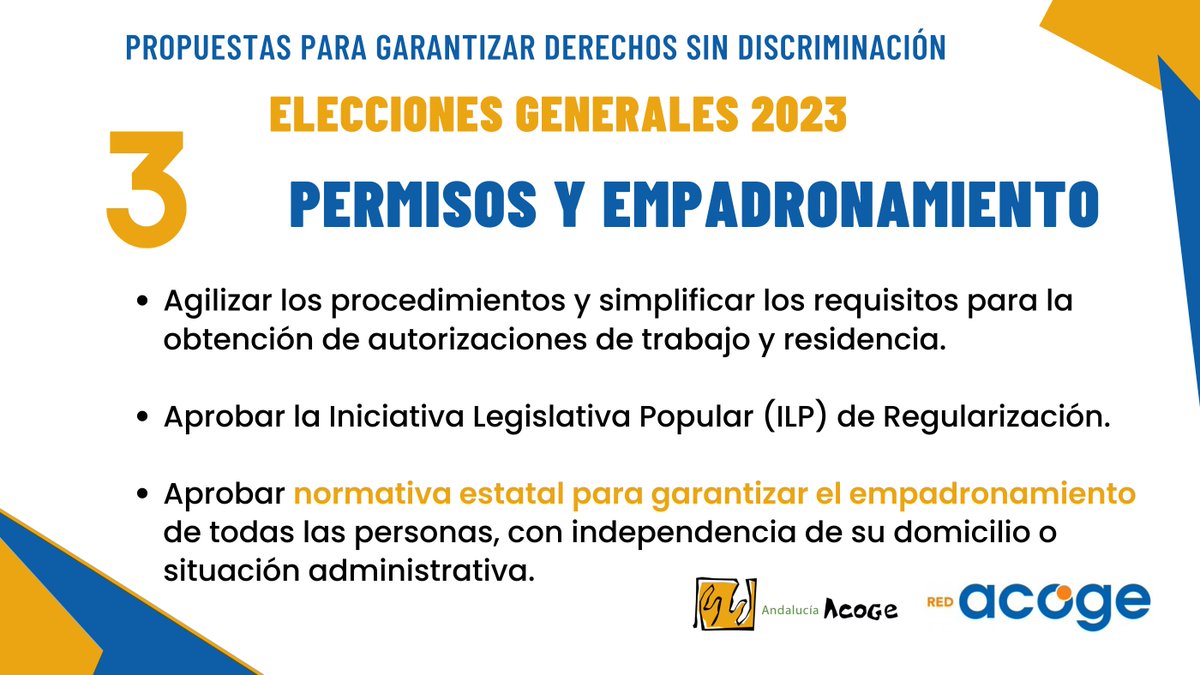 En España hay 600.000 personas en situación irregular trabajando en la economía sumergida sin que se reconozcan sus derechos.

Por una sociedad con derechos para todas y todos, estas son las #PropuestasAcoge.

#23J 🗳️