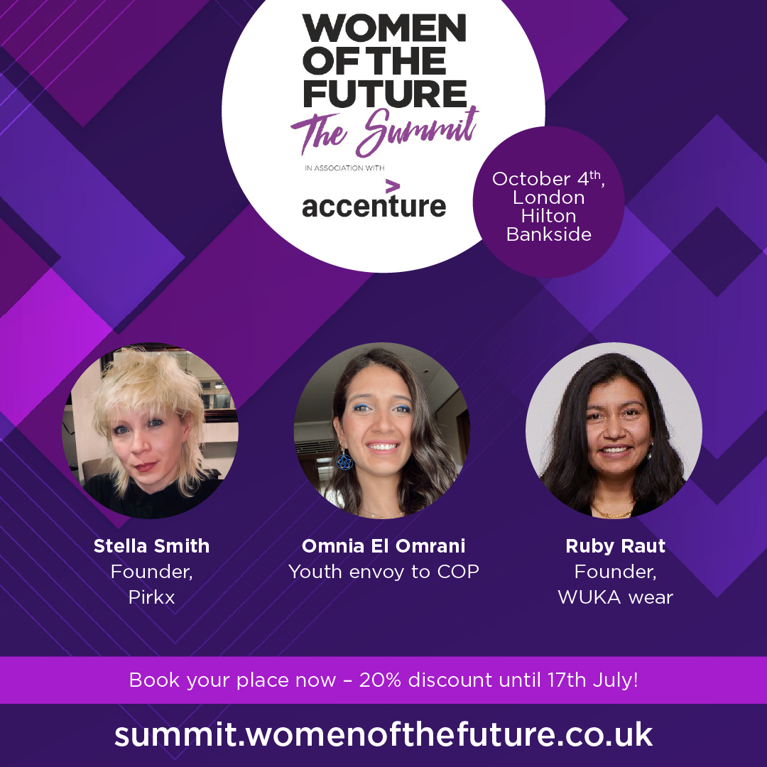 womenoffuture's tweet photo. Join us on October 4th for our #WOFSummit 2023! We will be joined by fantastic speakers: Stella Smith, Omnia El Omrani &amp; Ruby Raut! 

Book your place now for 20% off! https://t.co/VsuBzmW1WU

@RubiRaut @pirkx @wukawear @omniaelomrani1 @COP27P https://t.co/Rhjx4MJiAj