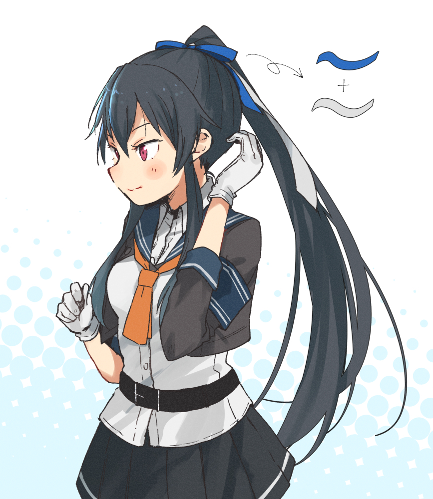 yahagi (kancolle) 1girl solo black hair gloves skirt long hair white gloves  illustration images