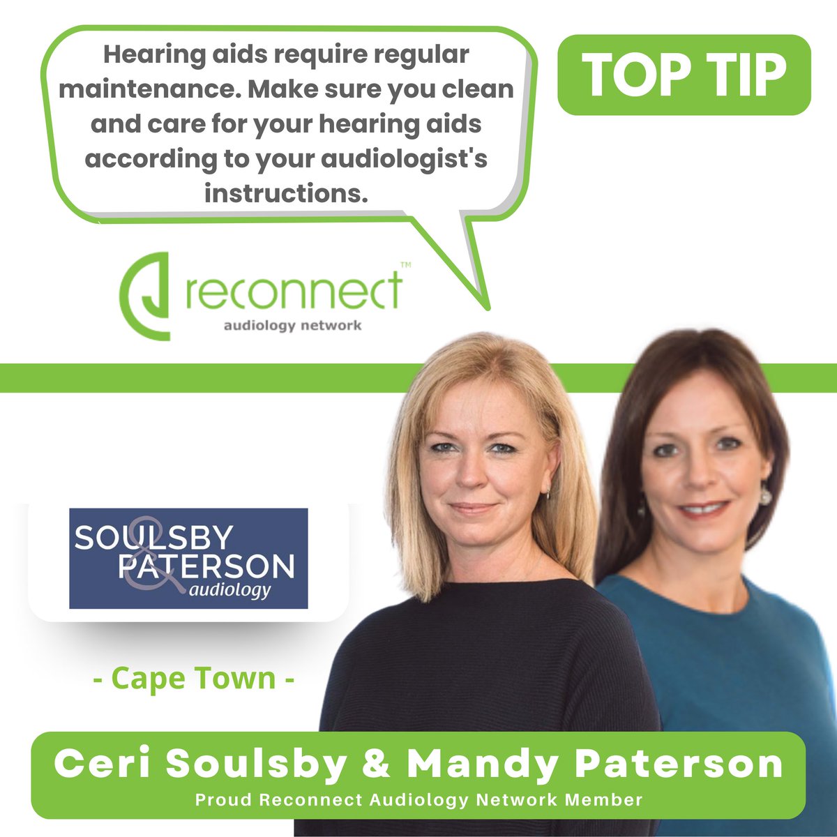 Today #Audiologists in #IndependentPractice Ceri Soulsby and Mandy Paterson from Soulsby Paterson Audiology share a tip about your hearing health.

Hearing aids require regular maintenance. 

You can contact Ceri and Mandy here 📲 021 797 3213