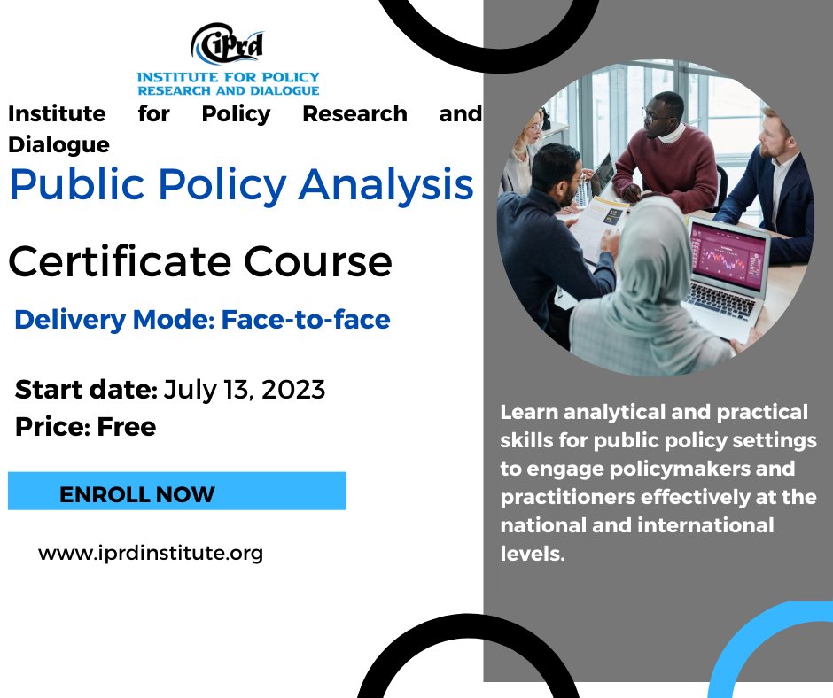 iprdinstitute's tweet photo. Attention aspiring public policy professionals! IPRD Institute is accepting applications for our public policy training program. Gain the skills and knowledge you need to succeed. Apply now! https://t.co/184YEWAciz
 #PublicPolicy #ProfessionalDevelopment #IPRDInstitute #Somalia https://t.co/vx2Ptx6Xqt