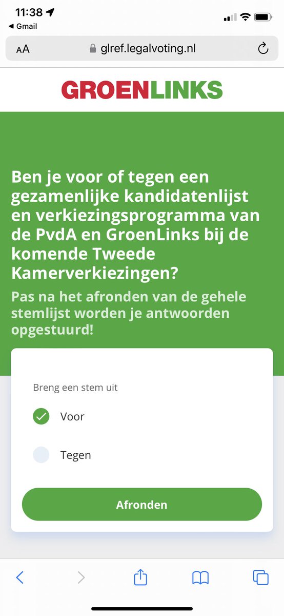 Ledendemocratie. Mijn stem uitgebracht, alle leden van GroenLinks en PvdA kunnen dat komende week doen! Kies voor groene en sociale toekomst!