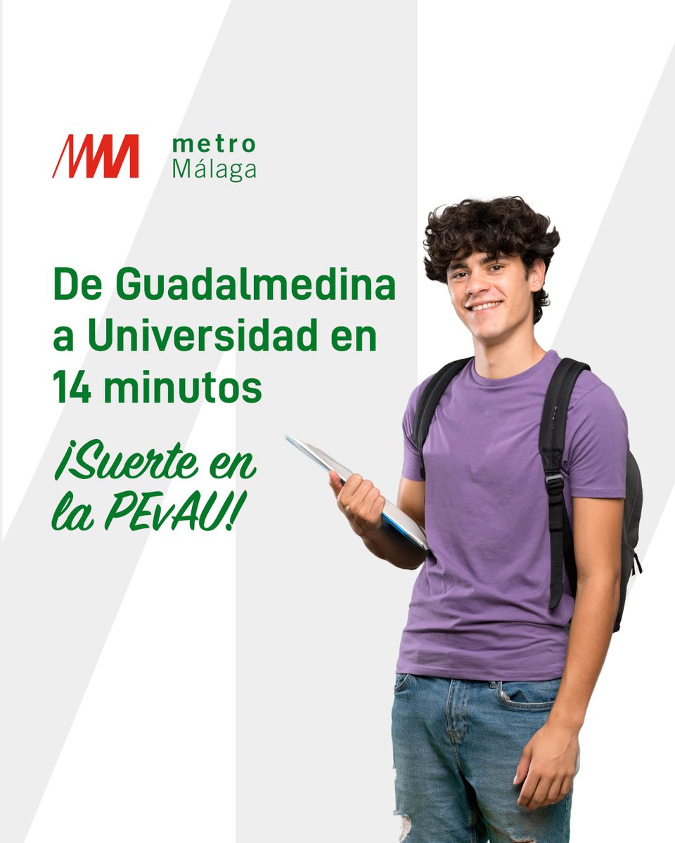 Mañana comienza la segunda convocatoria de la PEvAU y desde Metro de Málaga queremos enviar un mensaje de apoyo a todos los estudiantes que se presentan. En metro viajas de forma rápida y segura, puedes ir desde Guadalmedina hasta la Universidad en sólo 14 minutos. ¡Mucha suerte…