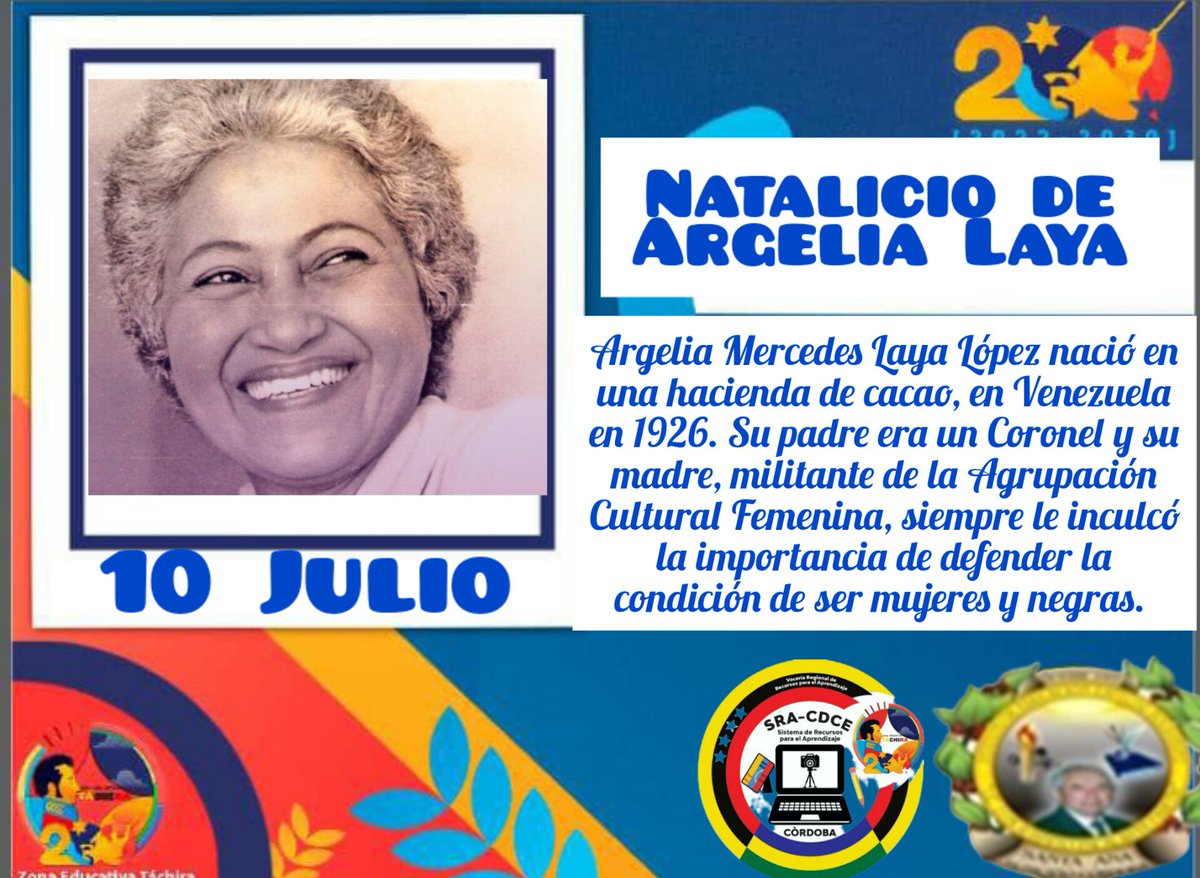 Efemérides del día 10 Julio "Natalicio de Argelia Laya"
<a href="/NicolasMaduro/">Nicolás Maduro</a>
@MPPEDUCACION 
<a href="/_LaAvanzadora/">Yelitze Santaella</a>
<a href="/RosangelaOrozco/">Rosangela Orozco</a>
<a href="/FreddyBernal/">Freddy Bernal</a>
<a href="/CDCETachira/">CDCE Táchira</a>
<a href="/Berzabethg1/">Berzabethgandicaoficial</a>
<a href="/Crazet2011/">Crazet2011</a>
@docentenforma
<a href="/yusara90012991/">Cordoba R.P.A</a>
<a href="/info_mppe/">INFO MPPE</a>