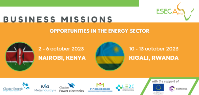 The European project <a href="/ESECA_COSME/">ESECA</a> 's missions to Nairobi, Kenya and Kigali, Rwanda, aim to promote partnerships between EU renewable energy actors and local Kenyan/Rwandan companies. ⚡️ 🇰🇪 🇷🇼

⏳ Deadline to apply: 14 July!

Registration &amp; ℹ️ ➡️ #ECCP:
clustercollaboration.eu/content/eseca-…