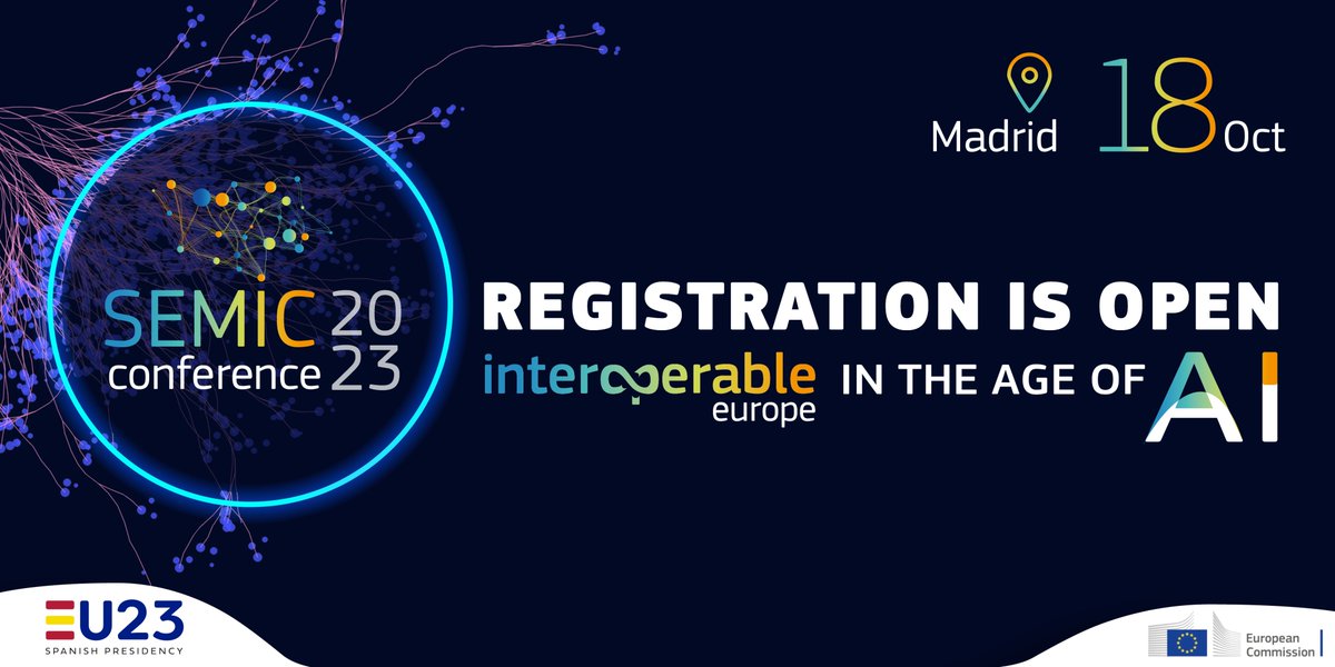 I am delighted to announce I will be joining the #SEMIC2023🎇in Madrid on 18/10.
#Interoperability and #AI are key enablers for better #digital #PublicServices.
Explore with me their potential for the future of #PublicAdministrations in Europe!
👉 semic2023.eu