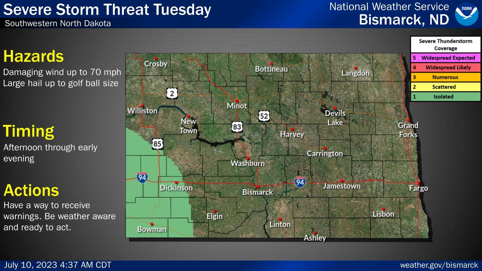 NWS Bismarck on Twitter "Isolated strong to severe storms are possible