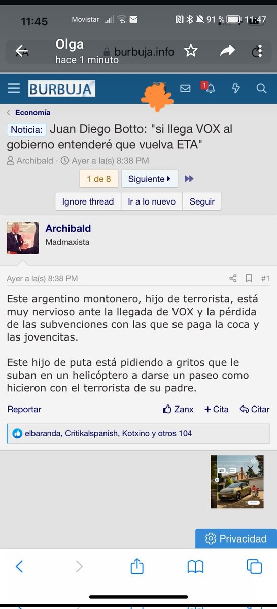 Quien ha colgado la noticia falsa  acusa de terrorista a mi padre y pide que me tiren de un helicoptero como hizo la dictadura militar Argentina con mi padre. (Eran aviones no helicópteros  pero en fin...)
Matar a quien piensa diferente apoyado en mentiras...