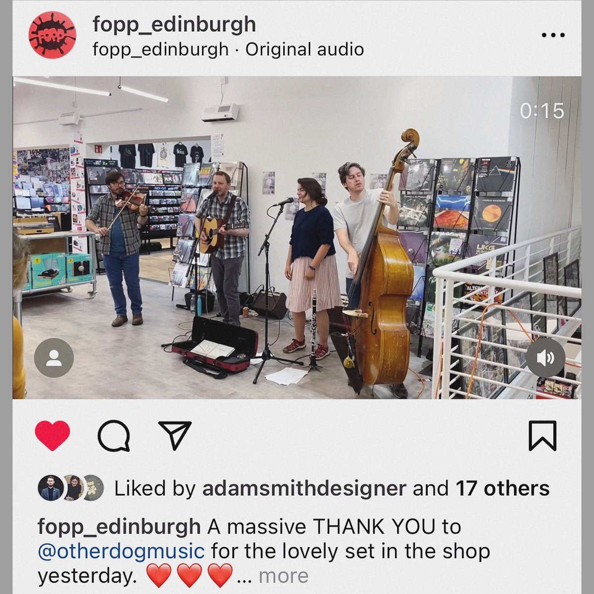 OtherDogMusic's tweet photo. Big thanks to the lovely folk who run @FoppEdinburgh. Made us feel really welcome! Had a great time playing there this weekend. 

Lots of cool stuff on the shelves and super friendly staff. Make sure to check out the new location. https://t.co/dSGPb5f1iz
