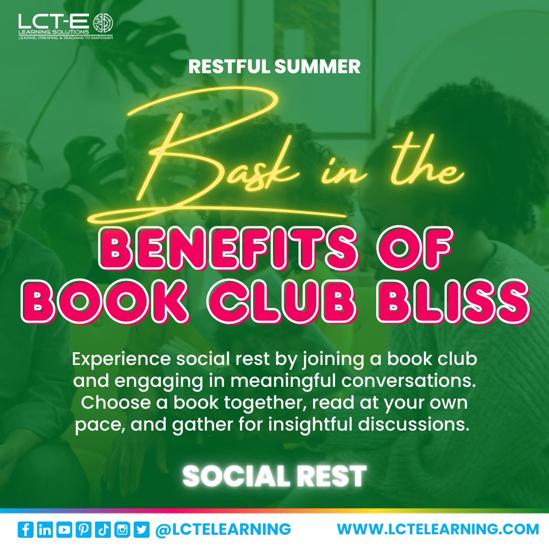 lctelearning's tweet image. 📚 Book Club Bliss!📖

Suggest a book you'd love to read with a book club in the comments! 

Register to get your rest resources for the challenge: lctechallenge.com.
 
#SocialRest #RestfulTeacher #RestfulTeacherChallenge #31DayRestChallenge #TeacherWellbeing