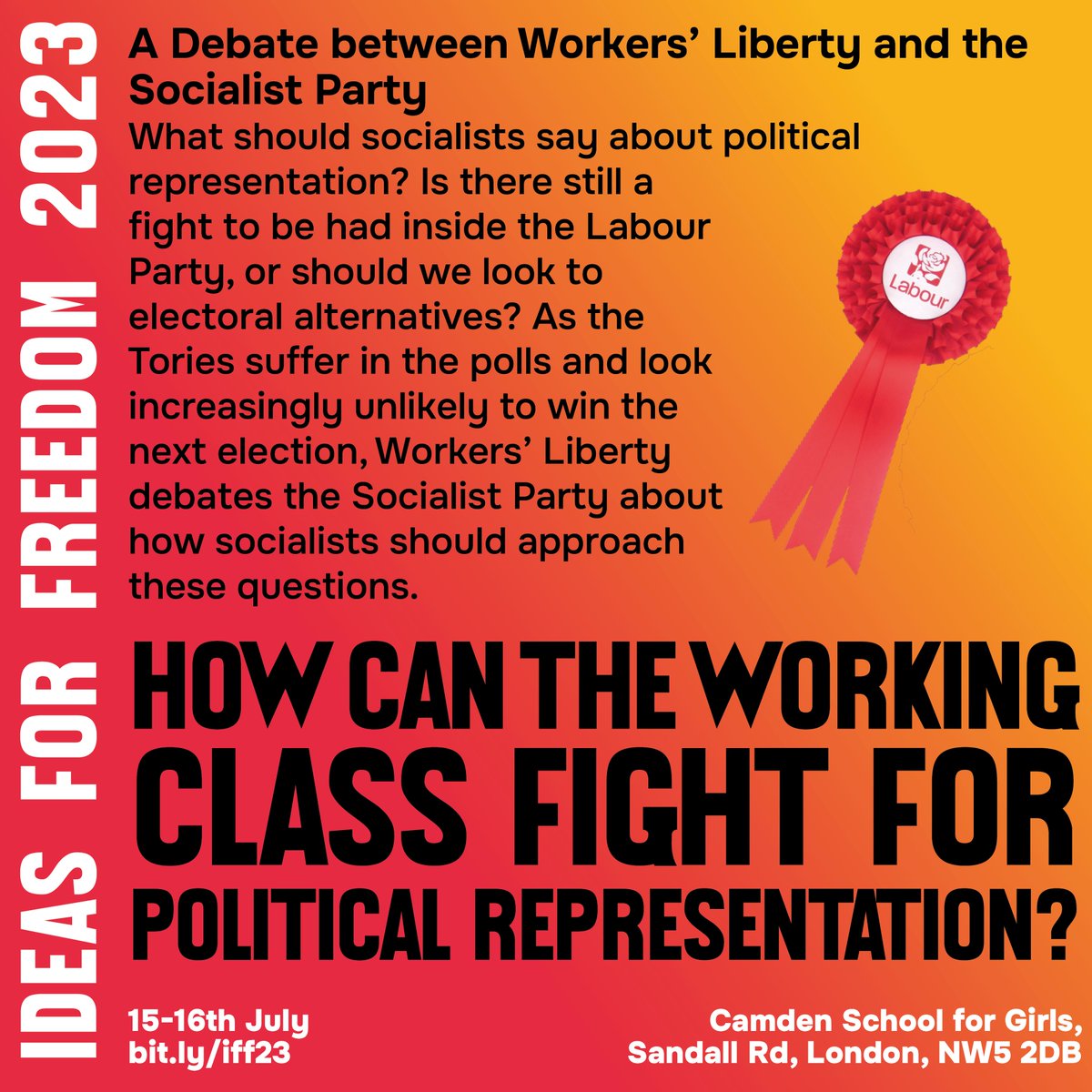 workersliberty's tweet photo. On Sunday 16th, @ 2.45pm, at #IFF23 Workers' Liberty and the Socialist Party debate: 'How can the working class fight for political representation?'

**Accessible with online ticket**

Agenda and tickets (wkend, day, half-day, online): https://t.co/gvuTRqtaPD

Cheaper in advance. https://t.co/AmKpJT29er