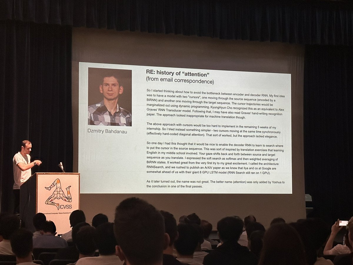 prafull7's tweet image. History of attention discussed by @karpathy at ICVSS.