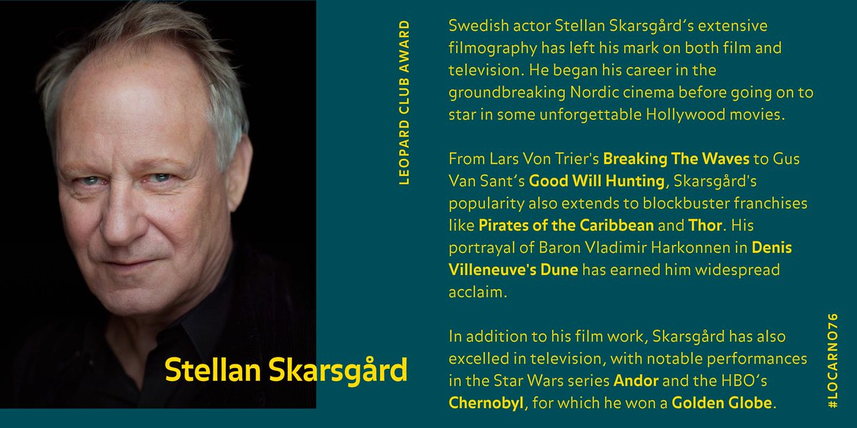 FilmFestLocarno's tweet photo. #StellanSkarsgård will be honoured with the 2023 Leopard Club Award 🤩

Join us August 4th on the #PiazzaGrande stage for the Award Ceremony and the following day at the Forum @ Spazio Cinema for the conversation.

https://t.co/8Tk0KiZHMr https://t.co/72KL1Mj11h