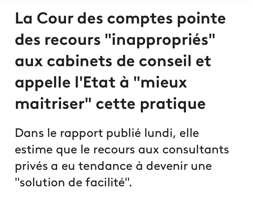 realmarcel1's tweet image. Et sinon, Malgré l’affaire McKinsey, la cour des comptes a remarqué que Macron continue à donner notre pognon à des cabinets de conseil qui font le travail de fonctionnaires en moins bien, pour beaucoup plus cher.
Le macronisme c’est le pillage…
francetvinfo.fr/politique/la-c…