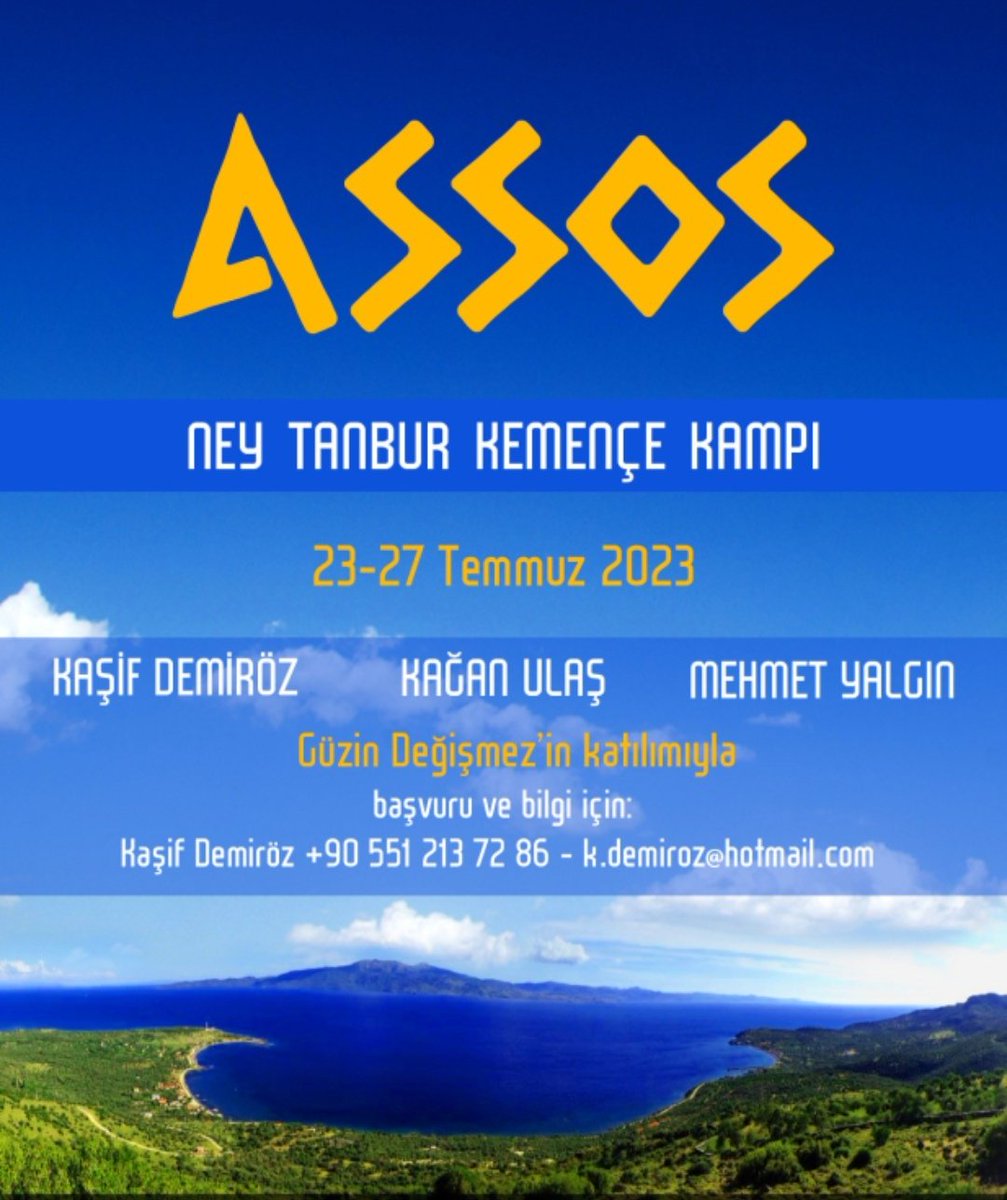 Assos Makam Müziği Kampı

Kaşif Demiröz
Mehmet Yalgın
Kağan Ulaş
Güzin Değişmez

Ney, Tanbur, Kemençe ustalarıyla buluşmak isteyenler enstrüman kampı 23/27 Temmuzda olacaktır.

#deniz
#güneş
#müzik