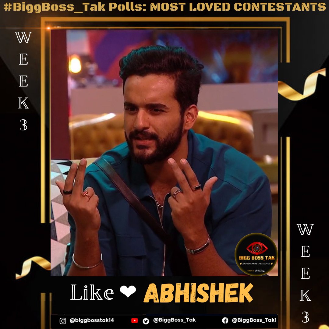 BiggBoss_Tak's tweet photo. #BiggBoss_Tak Poll: #BBOTT2 Contestants Weekly Ranking (Week-3)

Like ❤️ If you're supporting #AbhishekMalhan aka #FukraInsaan in #BiggBossOTT2 

Poll to end Tomorrow (Tuesday) 9pm

#BBOTT2WithBiggBoss_Tak https://t.co/J0shs5rBq2