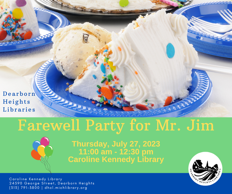 DbnHtsLibraries's tweet photo. After innumerable story times, summer reading programs, school visits and other library activities, beloved children’s librarian Jim Moir will be retiring.  Join us for a farewell at 11 a.m. July 27 at Caroline Kennedy Library.  #DearbornHeights #library https://t.co/HsutnlQORE