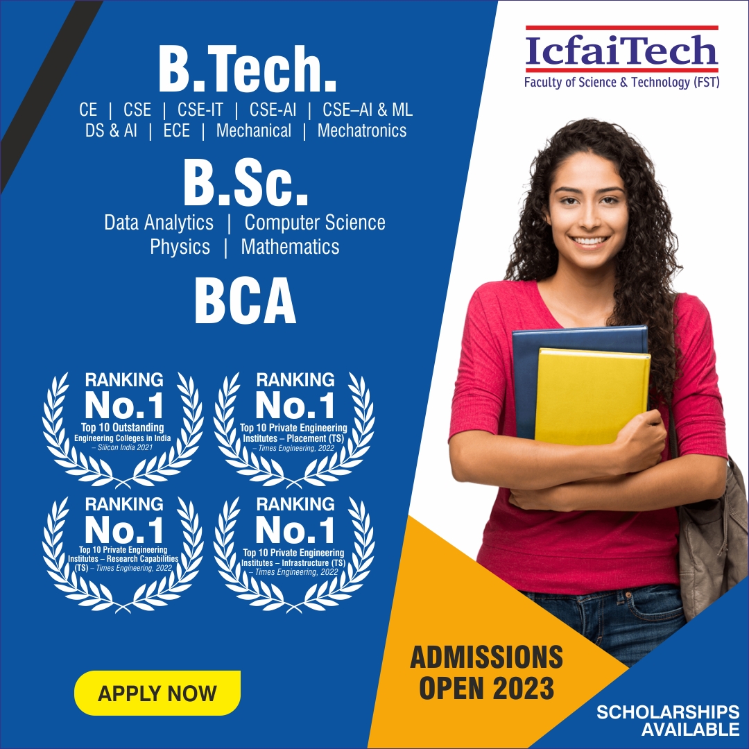 ICFAI_TECH's tweet image. 🎓 Admissions open at IcfaiTech, Hyderabad for B.Tech, B.Sc, and BCA programs 2023! 

Excellent placements &amp;amp; scholarships available. 

Apply now:  bit.ly/422rLuP

#IcfaiTech #BTechPrograms #BScPrograms #BCAPrograms #TimesEngineering
