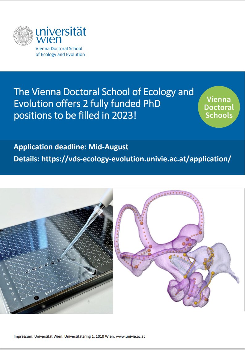 #JobAlert! We have 2 fully funded PhD positions available at @univienna Supervised by Philipp Mitteröcker and Katerina Douka. Applications close mid August! To learn more and apply, visit: vds-ecology-evolution.univie.ac.at/application/op…… #PhD #PhDJobs #AcademicTwitter