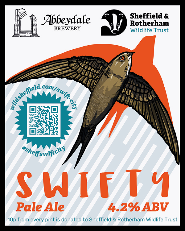 Introducing SWIFTY, our Charity Beer for 2023! In collaboration with <a href="/WildSheffield/">Sheffield & Rotherham Wildlife Trust</a>, Swifty is a 4.2% pale ale with UK hops and African Grains of Paradise to represent the journey swifts make every year. 10p from every pint goes to the charity. More here: abbeydalebrewery.co.uk/2023/07/10/swi…