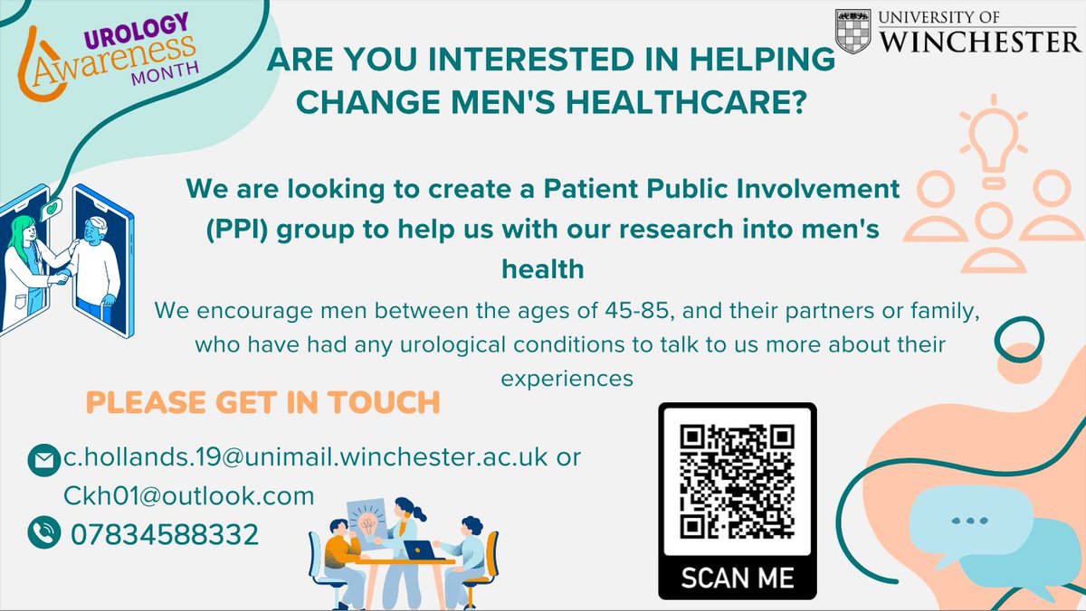 Check out more details of how to get involved with our Patient and Public (PPI) group for improving men's healthcare here: bladderandbowel.org/news/research-… 

Thank you to @BladderAndBowel for their continued support with this project!