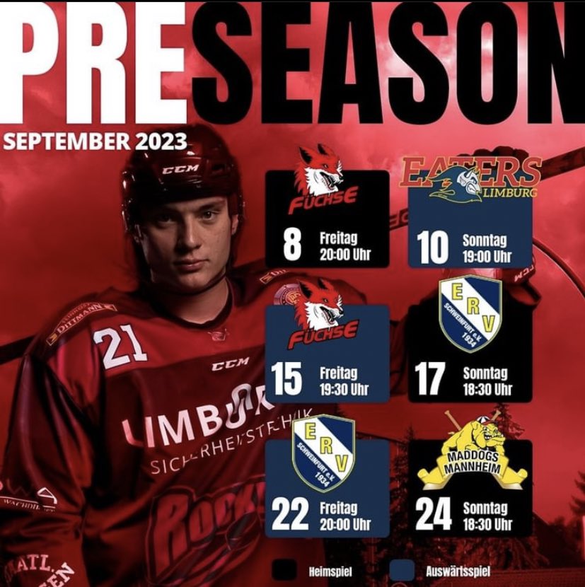 🚀🔥 Das Vorbereitungsprogramm steht!🔥🚀

Raketen, im September kehren wir endlich wieder auf das Eis zurück!🔥
In genau 61 Tagen steht das erste Vorbereitungsspiel an.
Unser Team bestreitet sechs Testspiele um sich bestens auf die Saison 2023/2024 vorzubereiten: