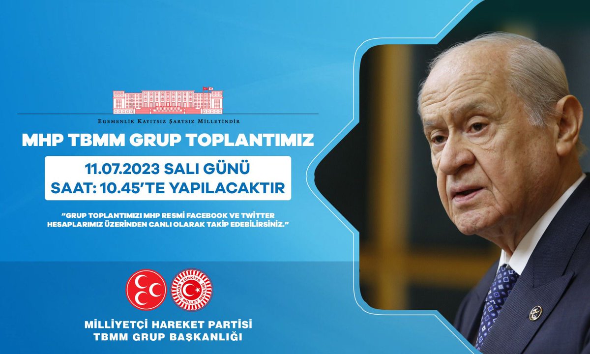 MHP (@mhp_bilgi) on Twitter photo MHP TBMM Grup Toplantımız #11Temmuz2023 Salı günü (Yarın) Saat: 10.45'te yapılacaktır.
MHP TBMM GRUP BAŞKANLIĞI
<a href="/MhpTbmmGrubu/">MHP TBMM Grubu #MHP</a> MHP TBMM Grup Toplantımız #11Temmuz2023 Salı günü (Yarın) Saat: 10.45'te yapılacaktır.
MHP TBMM GRUP BAŞKANLIĞI
<a href="/MhpTbmmGrubu/">MHP TBMM Grubu #MHP</a>