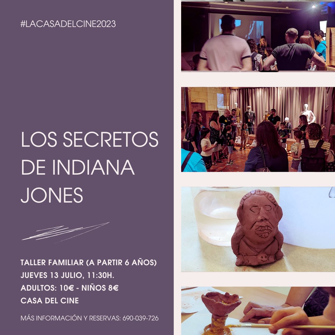 _artmuse's tweet photo. 🗣#TallerFamiliar Los secretos de Indiana Jones👉🏻JUEVES 13 julio, 11:30h. en la Casa del Cine 
__
Si quieres descubrir los secretos que se esconden tras los objetos que persigue Indiana Jones en sus películas no te pierdas esta actividad 
__
Plazas limitadas 
Reservas:690-039-726 https://t.co/EVFlCRRlWo