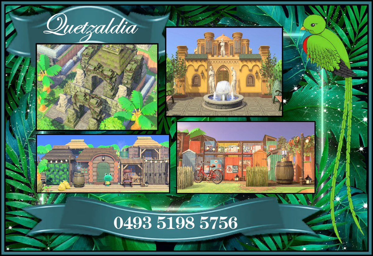 Salut
Je vous mets enfin le code onirique de Quetzaldia sur le thème du Guatemala
J'ai adoré la faire, j'espère qu'elle vous plaira

Here is a the dream of Quetzaldia, Guatemala island
I loved making it, hope you like it

#ACNH #ACNHdeco #acnhinspo #dreamaddress #acnhdreamcode