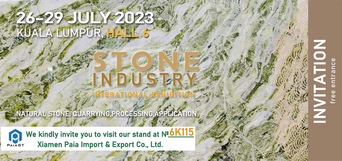 Cathy Zhang (@paia_cathy) on Twitter photo ARCHIDEX 2023 - International Architecture, Interior Design & Building Exhibition is coming soon. We will join as an exhibiter in Kuala Lumpur, Malaysia.
Exhibition time:July 26 To July 29
Hall NO.:HALL 6
Booth NO.: 6K115
Contact information: emai: cathy@paiastone.com, ARCHIDEX 2023 - International Architecture, Interior Design & Building Exhibition is coming soon. We will join as an exhibiter in Kuala Lumpur, Malaysia.
Exhibition time:July 26 To July 29
Hall NO.:HALL 6
Booth NO.: 6K115
Contact information: emai: cathy@paiastone.com,