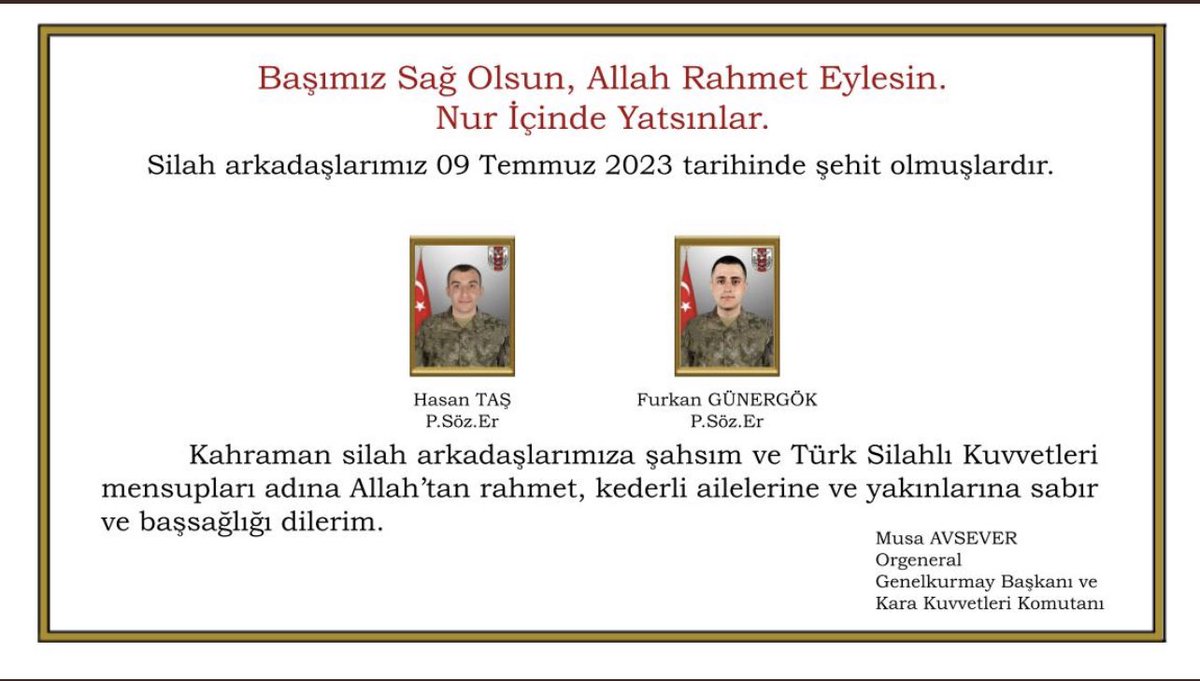 bayramserhat12's tweet photo. Vatanı için şehit olmak… mertebelerin en yücesidir.
Uğruna nice şehitler verdi, Allah şehadedini kabul eylesin. 
Ailesine,tüm sevenlerine sabırlar diliyorum. 
Başımızsağolsun. https://t.co/NOoDcG5YJu