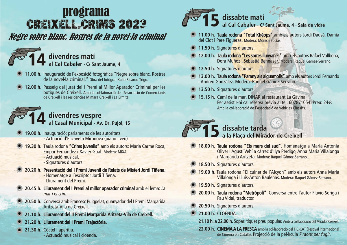 😉 No sabeu què fer el pròxim cap de setmana? Si sou unes amants de la novel·la negra esteu d'enhorabona! No us podeu perdre <a href="/creixellcrims/">CREIXELL.CRIMS</a>, el festival de novel·la negra en català on podreu gaudir d'exposicions, actuacions, presentacions de llibres, signatures i molt més! 😉