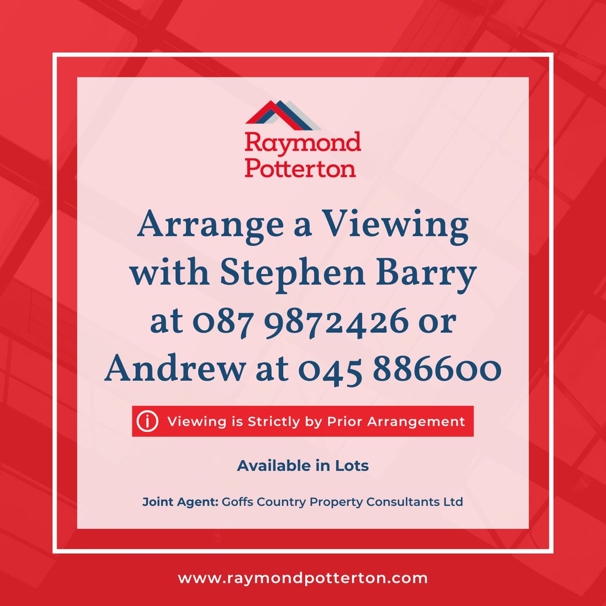 ⚡𝐍𝐄𝐖 𝐓𝐎 𝐓𝐇𝐄 𝐌𝐀𝐑𝐊𝐄𝐓⚡

📍Friarstown, The Curragh, Co. Kildare

A truly unique opportunity to purchase a substantial holding extending to c.250 acres available in Lots⭐

Arrange a Viewing with Stephen at 087 9872426 or Andrew at 045 886600☎️

#Agri #FarmLand