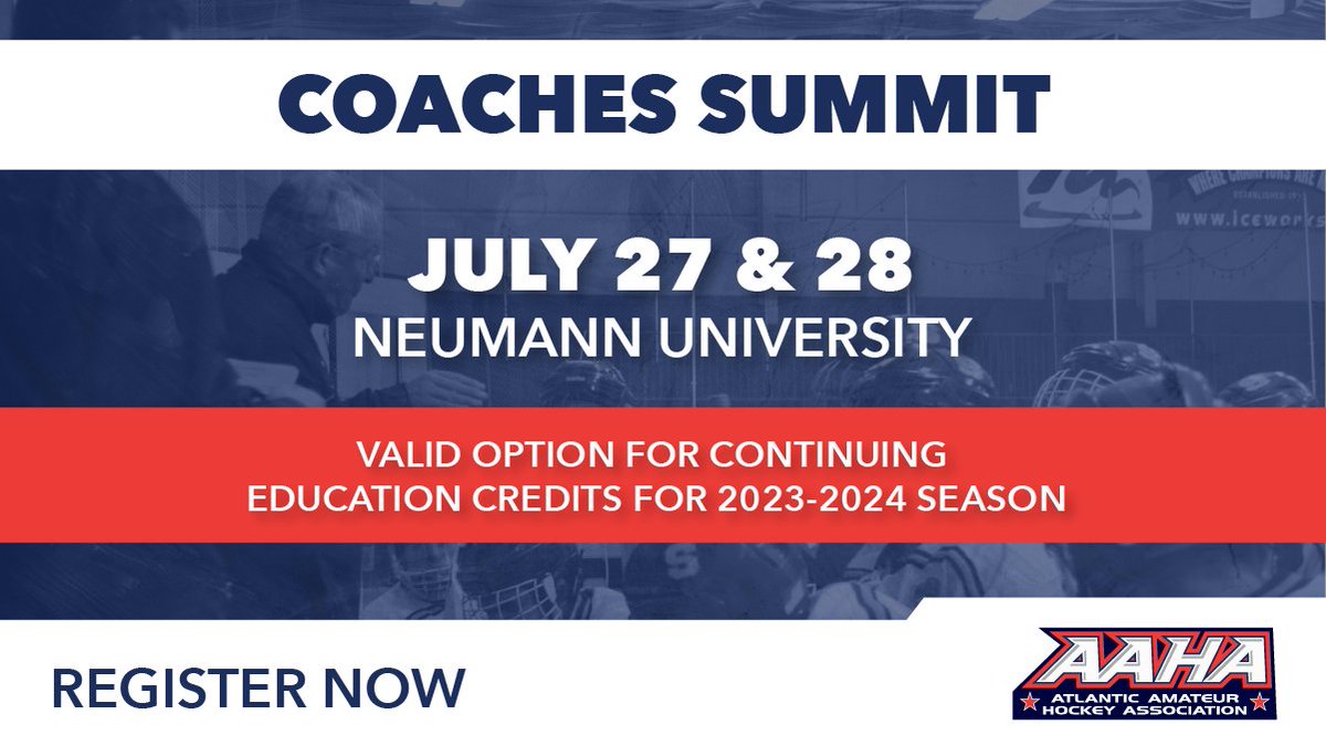The Atlantic Affiliate is partnering with Neumann University to offer a Coaches Summit on July 27 and 28. Speakers will include current NHL and NCAA coaches and scouts. Registration ➡️ bit.ly/3P0sF87