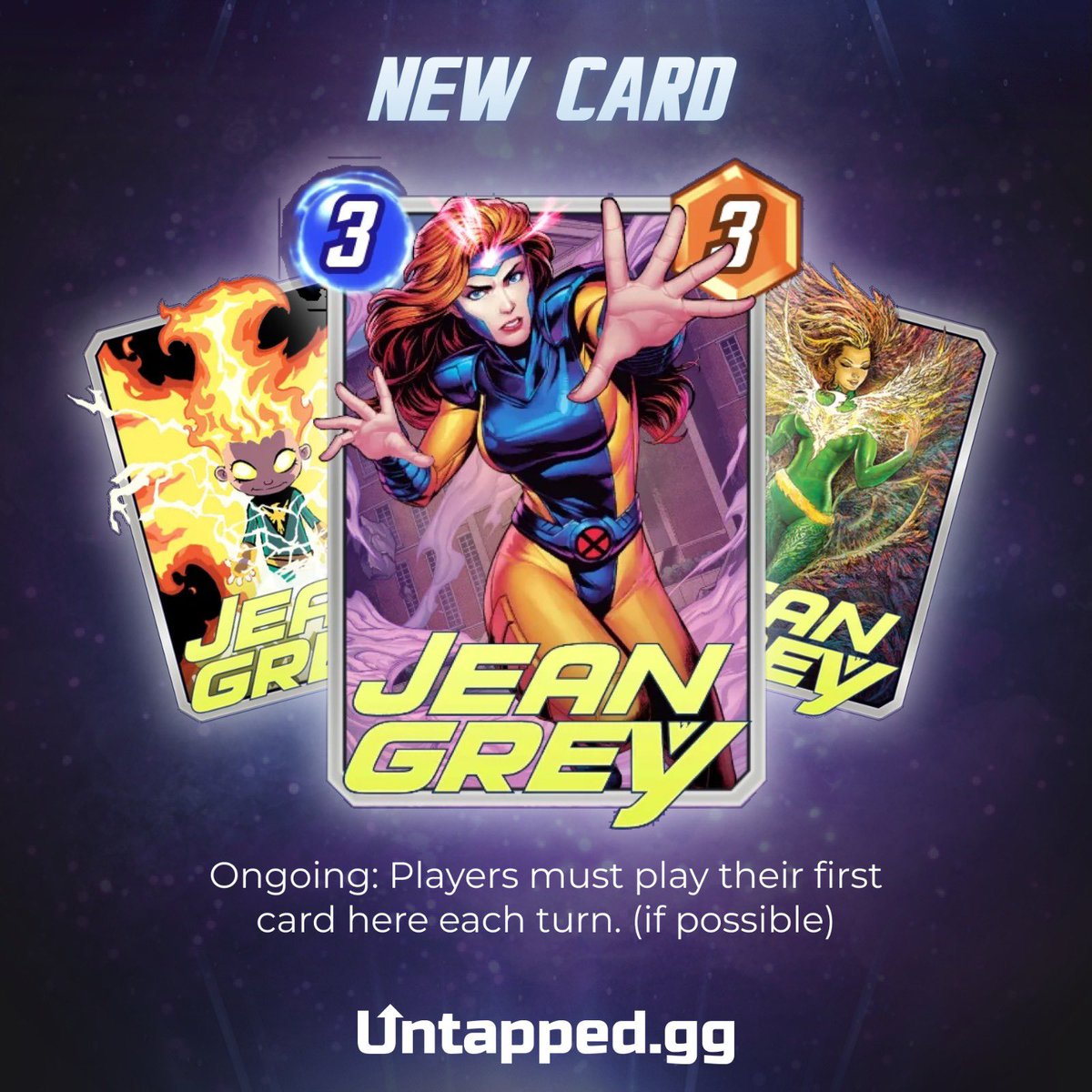 🆕 New Card: Jean Grey

The powerful telepath arrives at Marvel Snap to put a leash on The Phoenix Force.

🤔 How do you feel about this disruption mechanic that practically turns 2 Locations into Morag?

Card details and Variants 👇