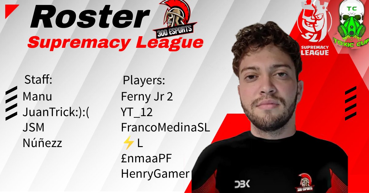 A continuación los Espartanos que nos representarán en <a href="/CR_Supremacy/">Supremacy League</a> x <a href="/ToxicCup3/">Toxic_Cup</a>

Staff:
💼 <a href="/manucr1/">manu</a>
🗣  <a href="/Juanal_Con_L/">JuanTrick:):(</a>
🗣 <a href="/MoJordi/">☆JSM☆™</a>
🗣 <a href="/Nuunez24/">Núñezz³³</a>
Players:
🇪🇸 <a href="/Fernyy_2/">Fernyy</a>
🇪🇸 <a href="/YT_12CR/">YT_12</a>
🇦🇷 <a href="/FrancoMedinaSL/">FrancoMedinaSL</a>
🇫🇷 <a href="/xLucas1608/">Łucas</a>
🇩🇴 <a href="/enmanuelpf_/">EnmaaaPF〽️</a>
🇩🇴 @HenryGamer_CR
📸 <a href="/YT_12CR/">YT_12</a>
