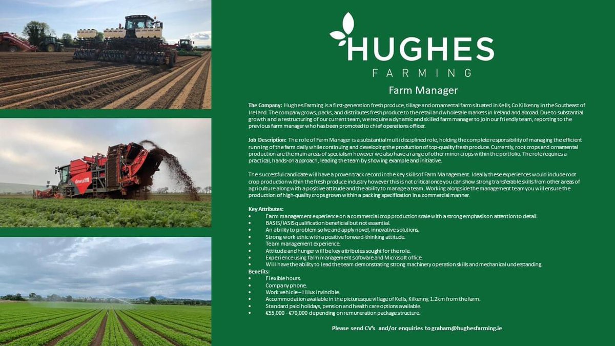 We are recruiting a Farm Manager due to growth and upward progression of our current farm manager within the business. Please share with suitable candidates. Thanks